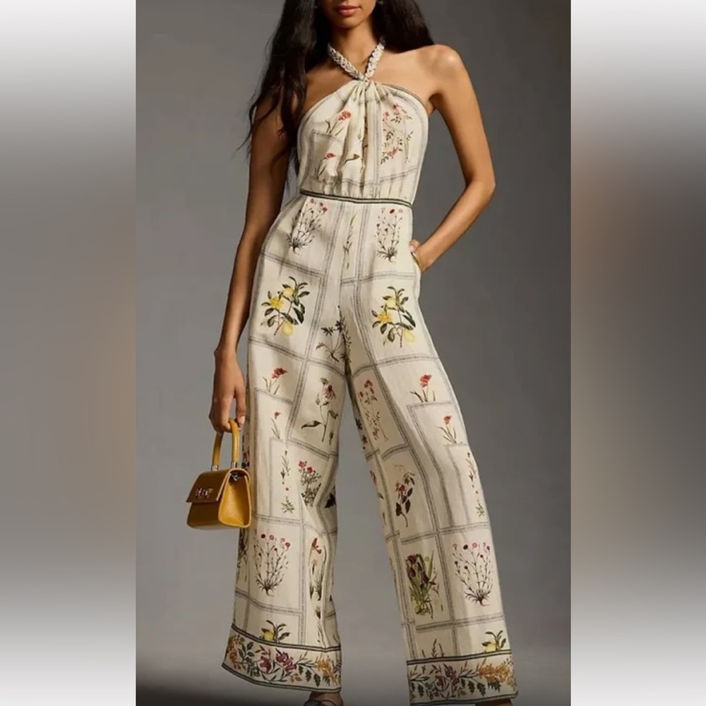 Ranna Gill Floral Halter Jumpsuit - Cream and Multicolor